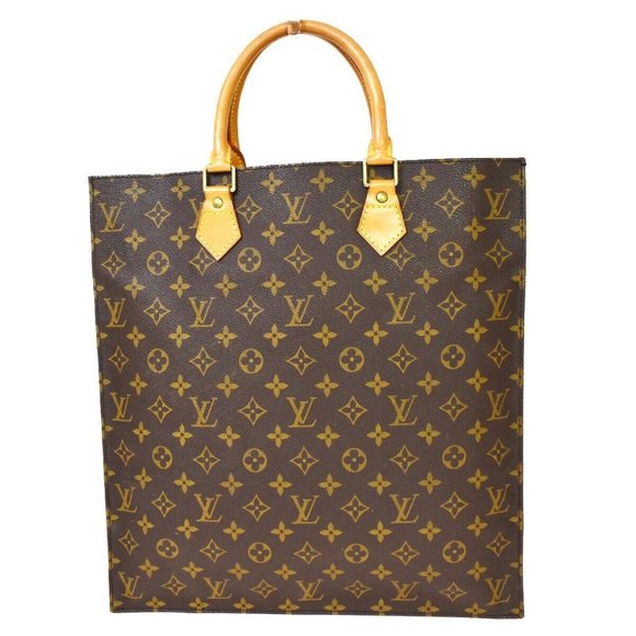 Authentic LOUIS VUITTON Sac Plat Hand Bag Monogram Leather Brown France - Picture 1 of 10